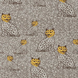 Graphic Leopard Pattern Printed Linen Cotton Canvas Fabric in Light Dove Grey & Saffron Yellow