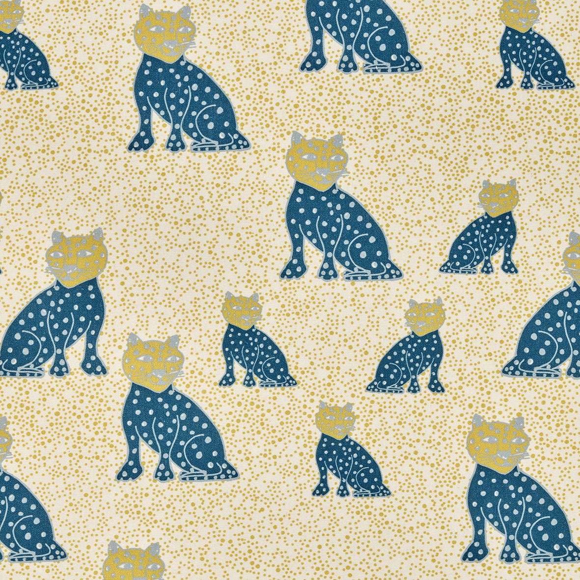 Graphic Leopard Pattern Printed Linen Cotton Canvas Home Decor Fabric by the meter or by the yard for curtains, blinds, upholstery in Petrol Blue, Winter Blue and Mustard Yellow ships from Canada (USA)