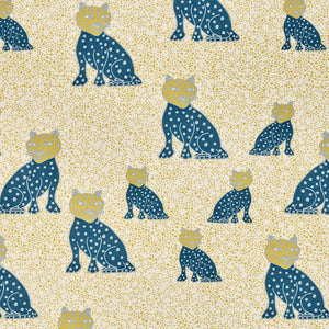 Graphic Leopard Pattern Printed Linen Cotton Canvas Home Decor Fabric by the meter or by the yard for curtains, blinds or upholstery in Petrol Blue, Winter Blue and Mustard Yellow ships from Canada (USA)