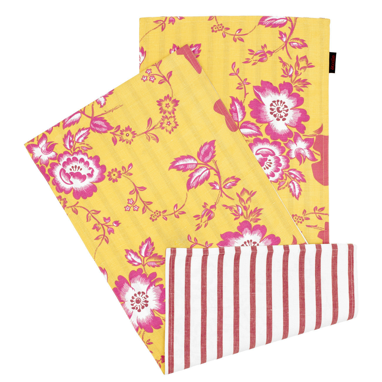 Miles Vintage Style Floral Reversible Table Runner in Lemon Yellow
