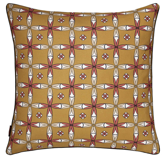 Navajo Geometric Pattern Linen Decorative Throw Pillow in Mustard Gold 45x45cm (18x18")