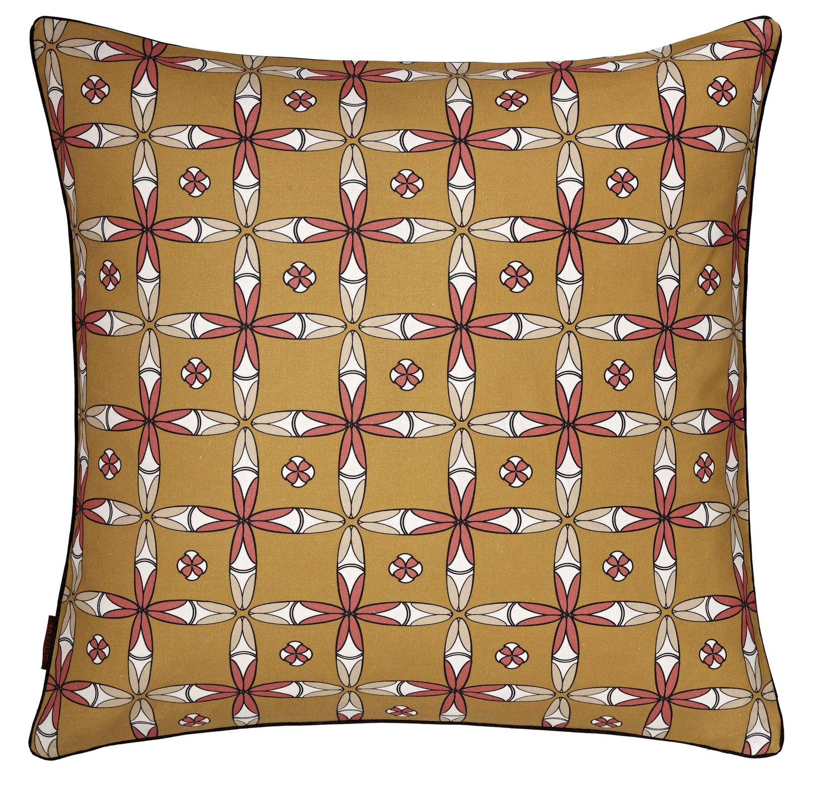 Navajo Geometric Pattern Linen Decorative Throw Pillow in Mustard Gold 45x45cm (18x18")