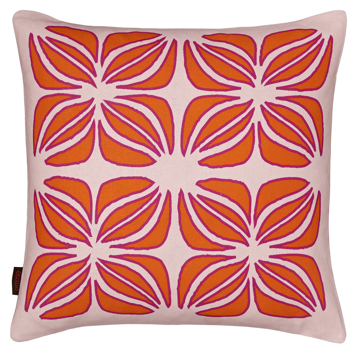 Nina Graphic Pattern Linen Cotton Cushion in Light Tea Rose Pink with Orange