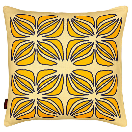 Nina Graphic Pattern Linen Cushion in Light Straw and Maize Yellow 45x45cm