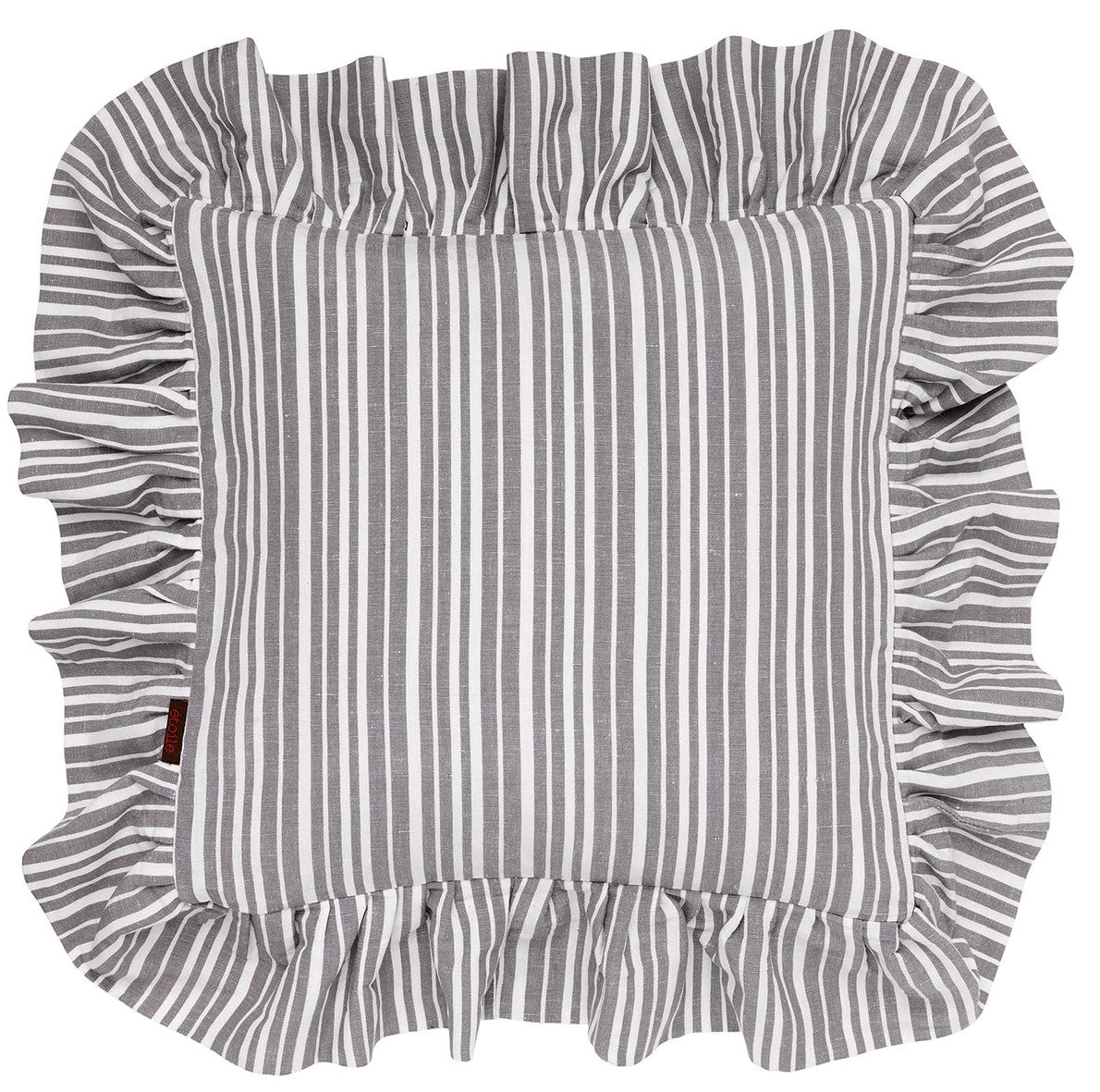 Palermo Ticking Stripe Ruffle Decorative Throw Pillow in Stone Grey 45x45cm 18x18"