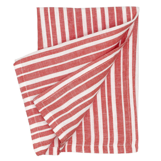 Palermo Ticking Stripe Cotton Linen Napkin in Geranium Red