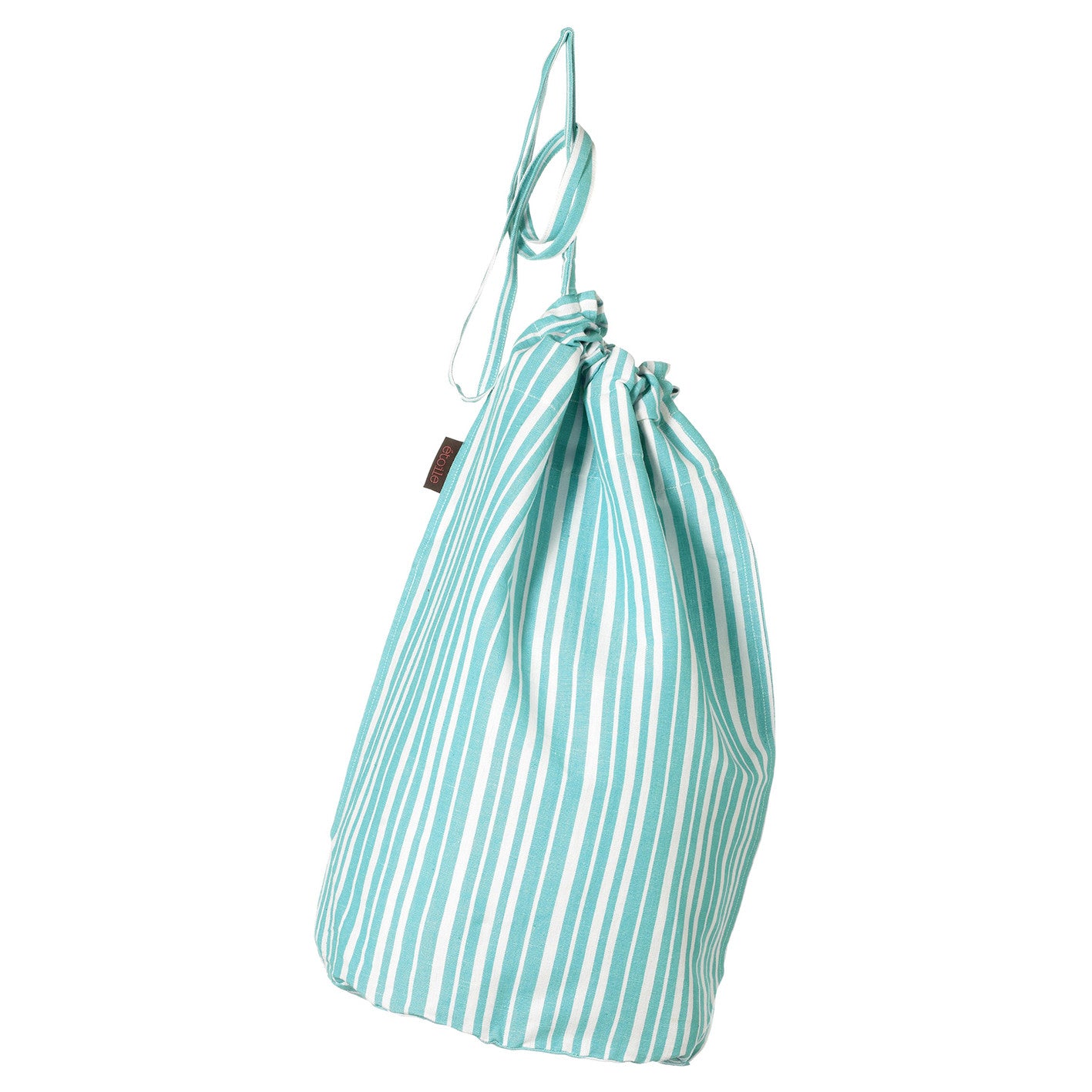 Palermo Ticking Stripe Cotton Linen Drawstring Laundry & Storage Bag in Pacific Turquoise Blue Ships from Canada (USA)