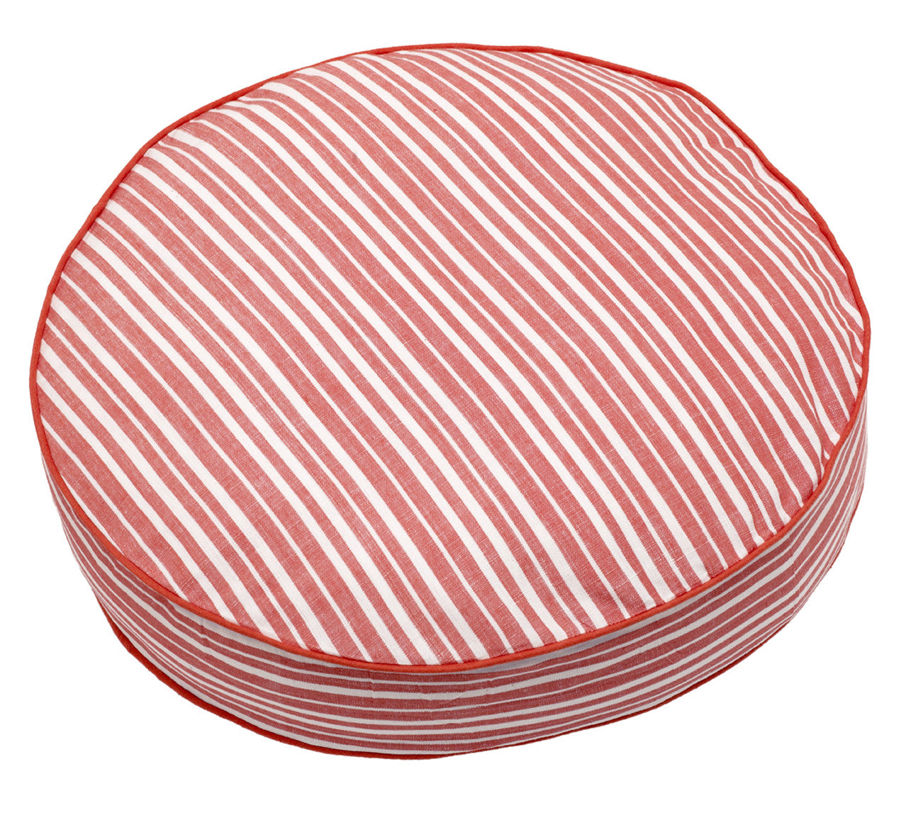 Palermo Ticking Stripe Round Floor Cotton Linen Cushion - Geranium Red 48cm diameter