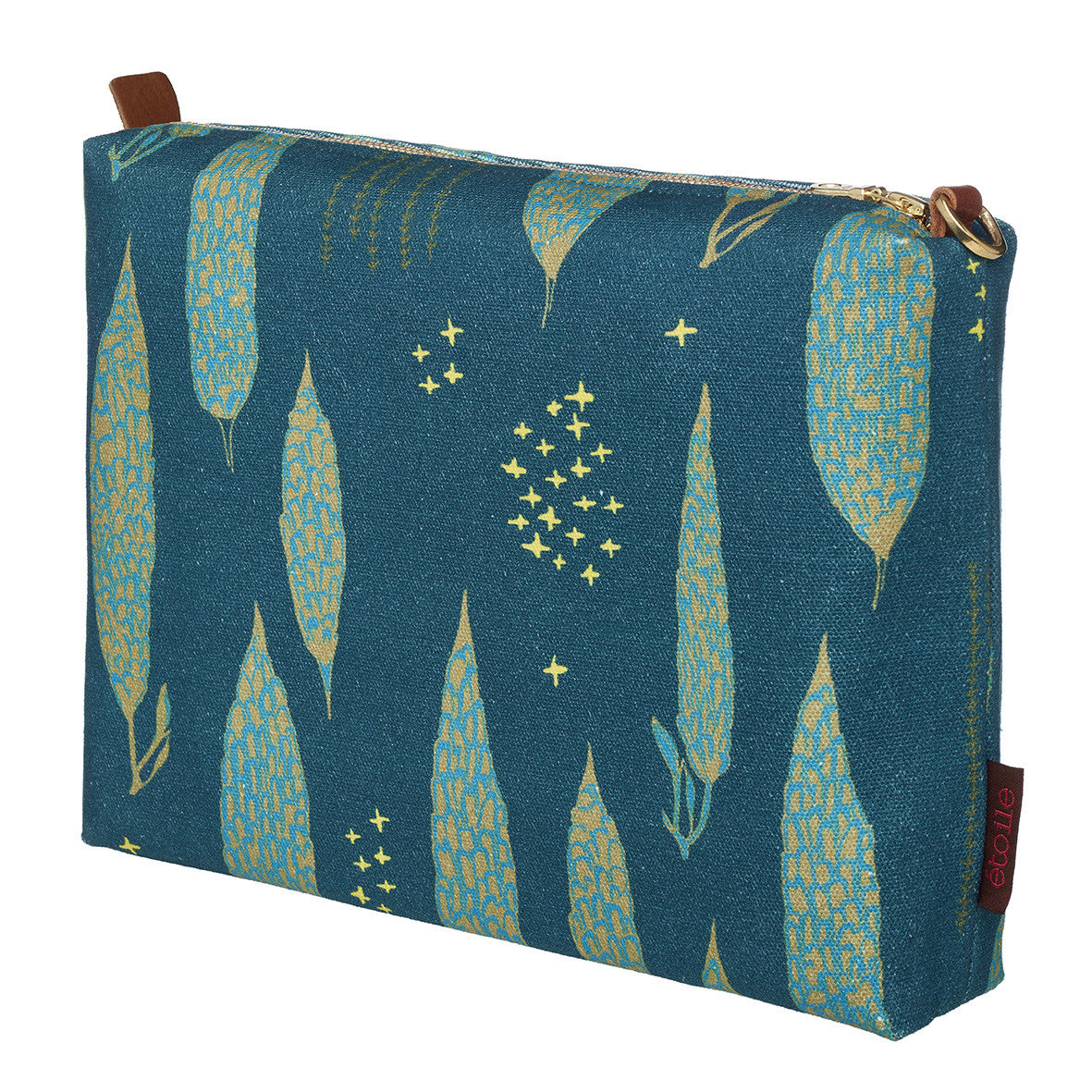Graphic Tree Pattern Cotton Canvas Vanity Travel Bag in Dark Petrol Blue, Turquoise & Antique Moss Green Perfect for all your beauty and cosmetic needs while travelling or at home Ships from Canada (USA)
