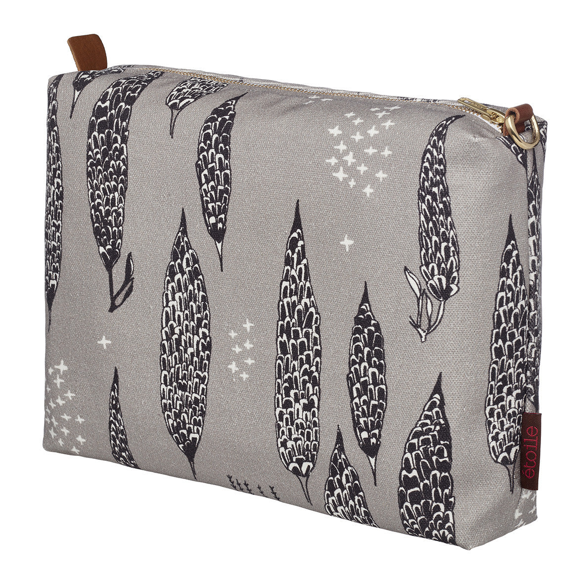 Graphic Tree Pattern Cotton Canvas Vanity Bag in Dove Grey & Black