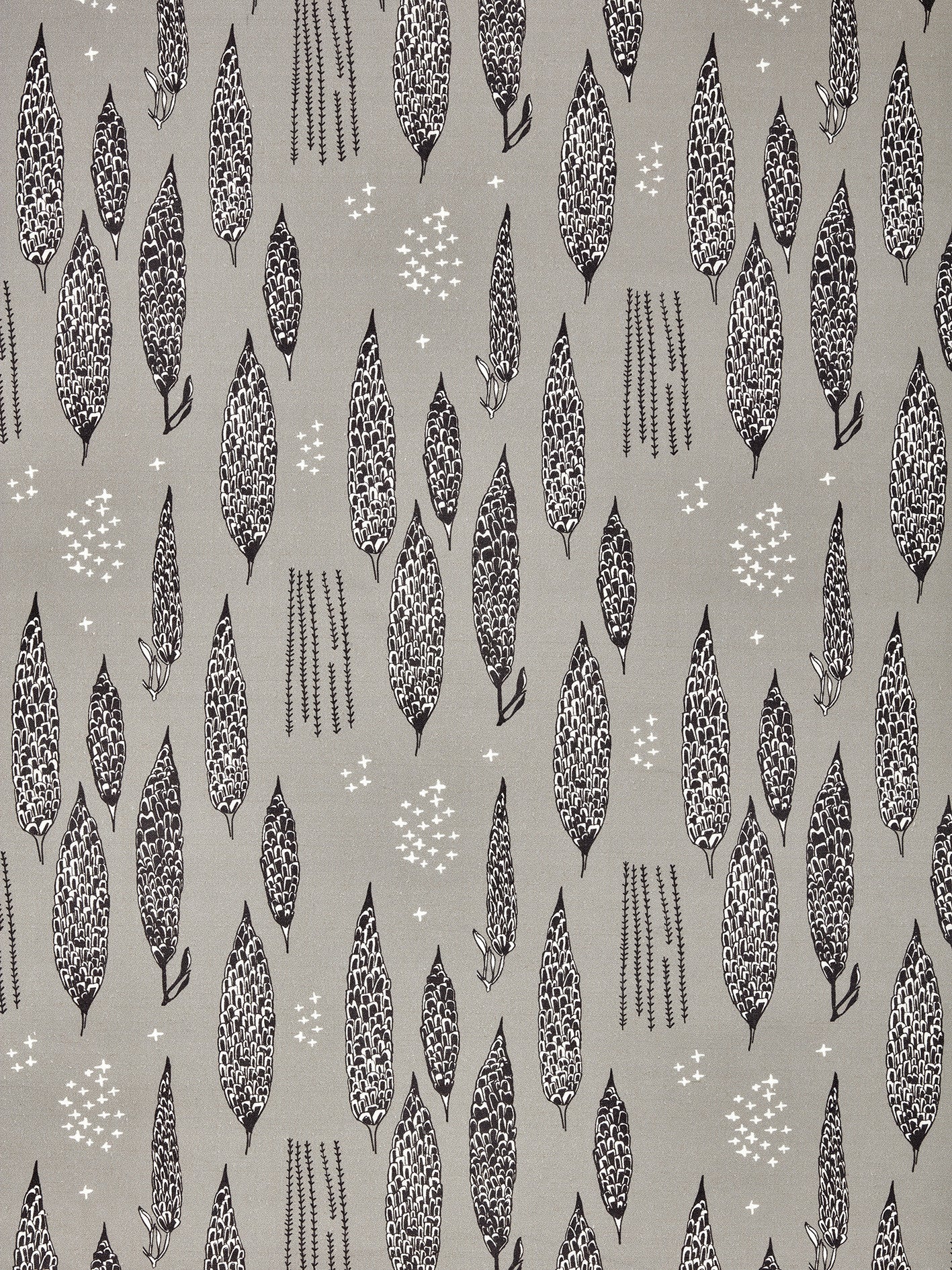 Graphic Rosemary Sprig Pattern Printed Linen Cotton Canvas Home Decor Home Decor Fabric in Light Dove Grey and Black for curtain, blinds or upholstery ships from Canada (USA)