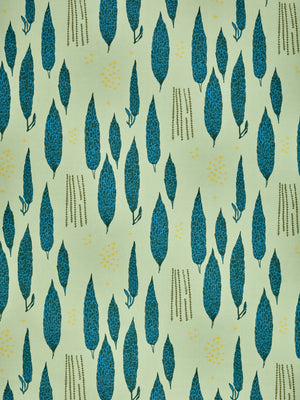 Graphic Rosemary Sprig Pattern Printed Linen Cotton Canvas Home Decor Fabric by the meter or by the yard for curtains, blinds or upholstery in Light Eau de Nil Green and Turquoise Blue ships form Canada (USA)