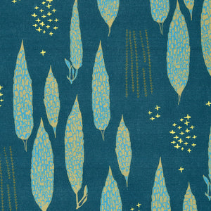 Graphic Rosemary Sprig Pattern Printed Linen Cotton Canvas Home Decor Fabric by meter or yard for curtains, blinds or upholstery in Dark Petrol Blue, Antique Moss Green and Turquoise ships canada (USA)