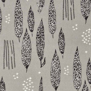 Graphic Rosemary Sprig Pattern Printed Linen Cotton Canvas Home Decor Fabric in Light Dove Grey and Black by the meter or by the yard for curtains, blinds or upholstery ships from Canada