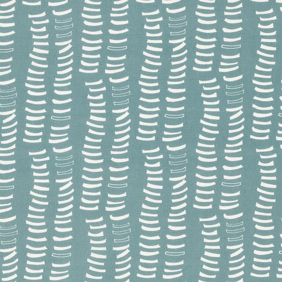 Graphic Adam's Rib Pattern Screen Printed Linen Cotton Canvas Fabric in Light Chambray Blue and White