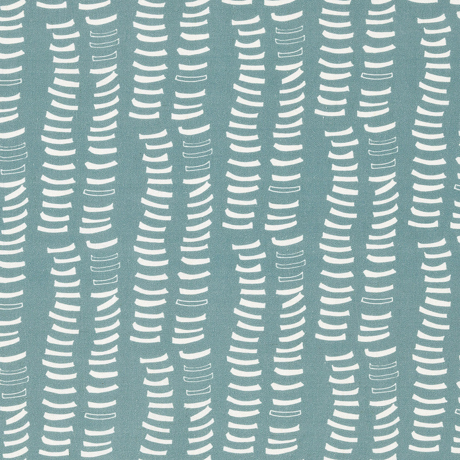 Graphic Adam's Rib Pattern Screen Printed Linen Cotton Canvas Fabric in Light Chambray Blue and White