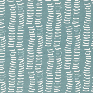 Graphic Adam's Rib Pattern Screen Printed Linen Cotton Canvas Fabric in Light Chambray Blue and White