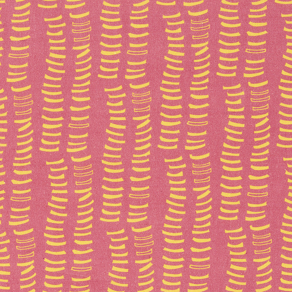 Graphic Adam's Rib Pattern Screen Printed Linen Cotton Canvas Fabric in Bright Coral Pink & Mustard Yellow