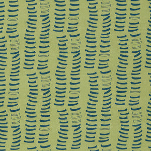 Graphic Rib Pattern Pattern Screen Printed Linen Cotton Canvas Home Decor Fabric in Antique Moss Green and Dark Petrol  Blue Curtain Blind Upholstery Canada USA