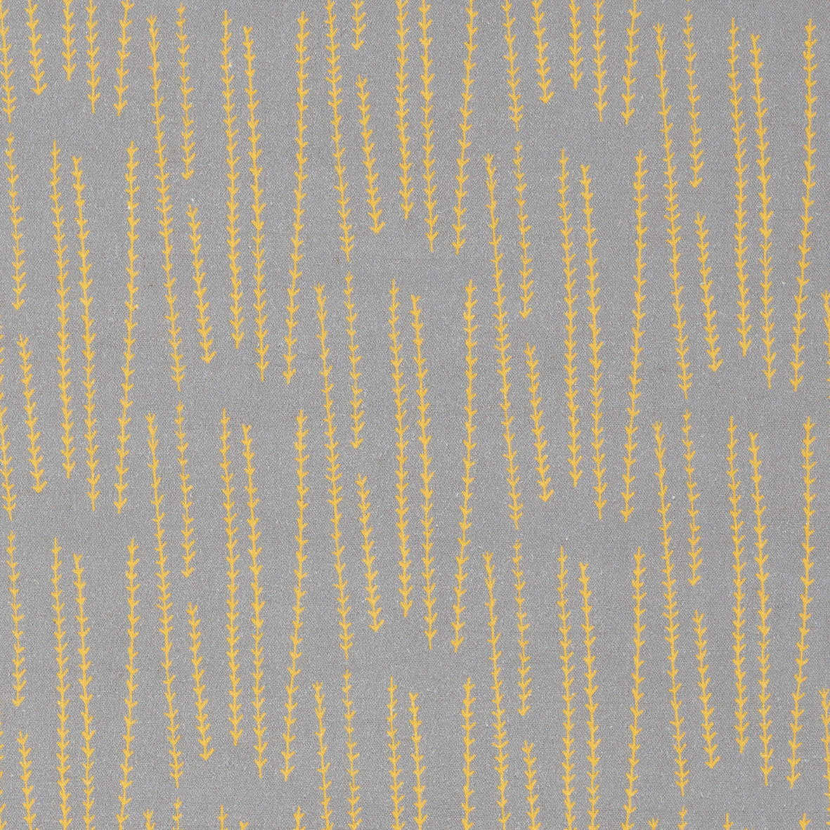 Graphic Rosemary Sprig Pattern Printed Linen Cotton Canvas Home Decor Fabric by the meter or yard for curtains, blind, or upholstery in Light Dove Grey & Bright Saffron Yellow ships from Canada (USA)
