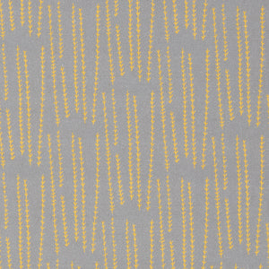 Graphic Rosemary Sprig Pattern Printed Linen Cotton Canvas Home Decor Fabric by the meter or yard for curtain, blind or upholstery in Light Dove Grey & Bright Saffron Yellow ships from Canada (USA)