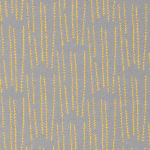 Graphic Rosemary Sprig Pattern Printed Linen Cotton Canvas Home Decor Fabric by the meter or yard for curtain, blind or upholstery in Light Dove Grey & Bright Saffron Yellow ships from Canada (USA)