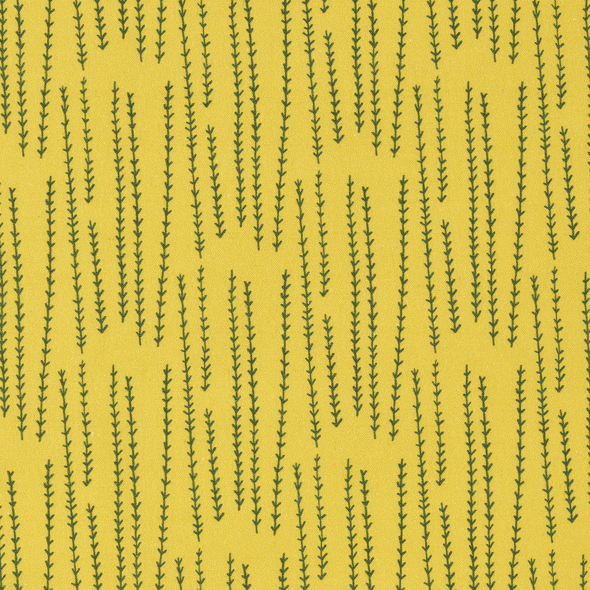 Graphic Rosemary Sprig Pattern Printed Linen Cotton Canvas Home Decor Fabric by meter or yard for curtains, blinds or upholstery in Bright Mustard Yellow  & Dark Olive Green ships from Canada (USA)