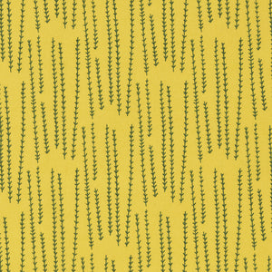 Graphic Rosemary Sprig Pattern Printed Linen Cotton Canvas Home Decor Fabric by meter or yard for curtains, blinds or upholstery in Bright Mustard Yellow  & Dark Olive Green ships from Canada (USA)