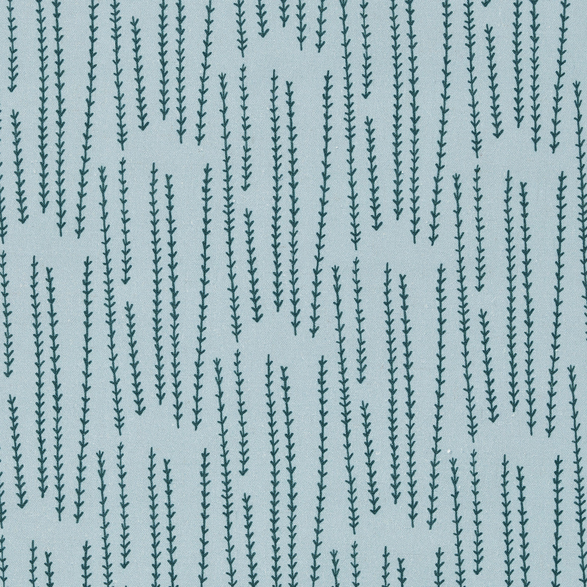 Graphic Rosemary Sprig Pattern Printed Linen Cotton Canvas Home Decor Interiors Fabric by the yard or meter for curtains, blinds upholstery in Pale Winter Blue and Dark Petrol Blue ships from Canada (USA)