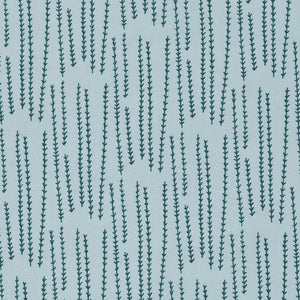 Graphic Rosemary Sprig Pattern Printed Linen Cotton Canvas Home Decor Interiors Fabric by the yard or meter for curtains, blinds upholstery in Pale Winter Blue and Dark Petrol Blue ships from Canada (USA)