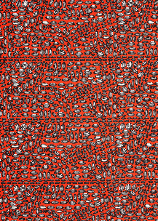 Graphic Cocoa Seed Pattern Cotton Linen Home Decor Interiors Fabric by the Meter or yard for curtains, blinds or upholstery in Bright Pumpkin Orange ships from Canada (USA)