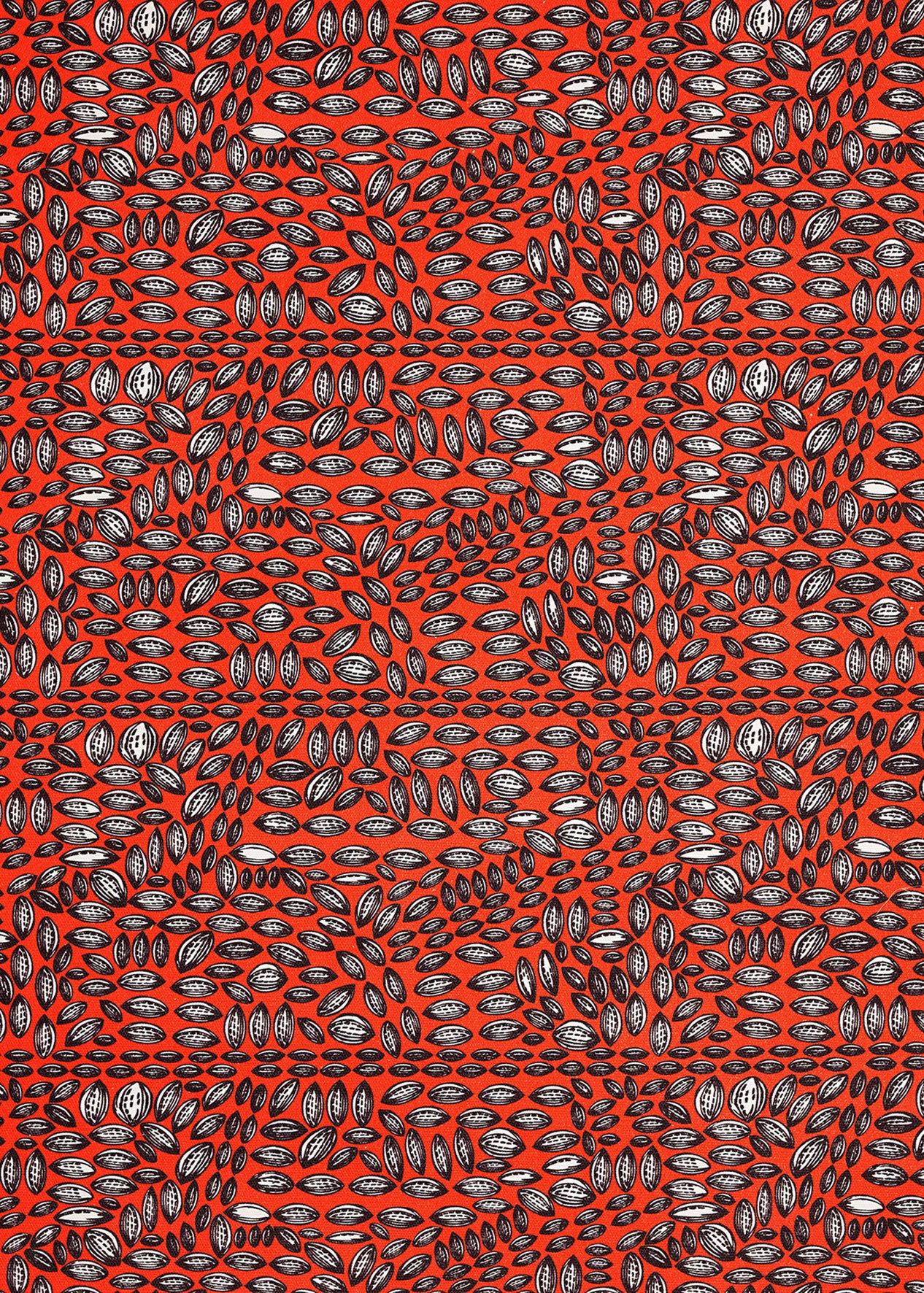 Graphic Cocoa Seed Pattern Cotton Linen Home Decor Interiors Fabric by the Meter or yard for curtains, blinds or upholstery in Bright Pumpkin Orange ships from Canada (USA)