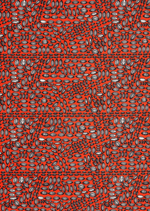 Graphic Cocoa Seed Pattern Cotton Linen Home Decor Interiors Fabric by the Meter or yard for curtains, blinds or upholstery in Bright Pumpkin Orange ships from Canada (USA)