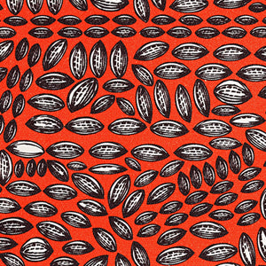Graphic Cocoa Seed Pattern Cotton Linen Home Decor Interiors Fabric by the Meter or yard for curtains, blinds or upholstery in Bright Pumpkin Orange ships from Canada (USA)