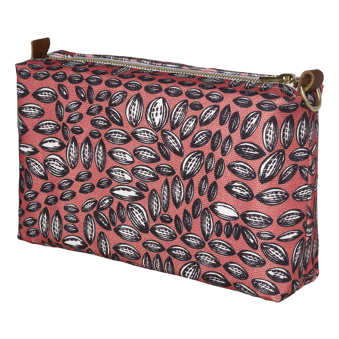Graphic Cocoa Seed Pattern Canvas Wash or toiletry travel Bag in Bright Coral Pink Perfect for all your cosmetic and beauty needs while travelling Ships from Canada (USA)