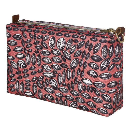 Graphic Cocoa Seed Pattern Canvas Wash or toiletry travel Bag in Bright Coral Pink Perfect for all your cosmetic and beauty needs while travelling Ships from Canada (USA)