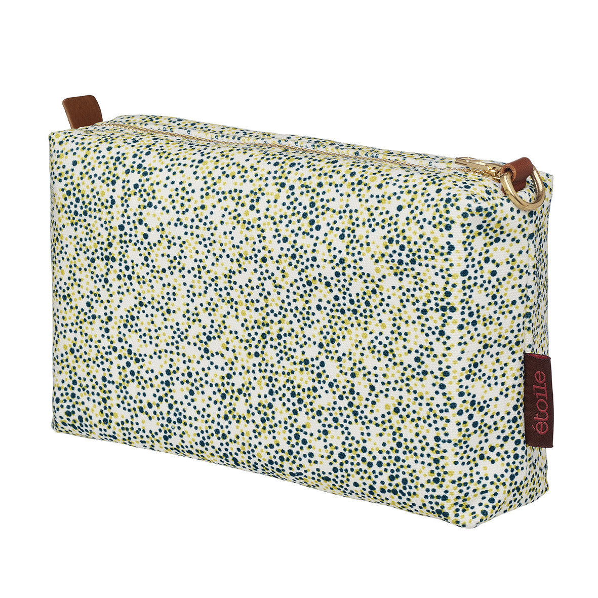 Multicolour Spot Pattern Printed Cotton Canvas Toiletry Travel or Wash Bag in Chartreuse Yellow and Dark Petrol Blue Perfect for all your cosmetics and beauty needs wile travelling Ships from Canada (USA)