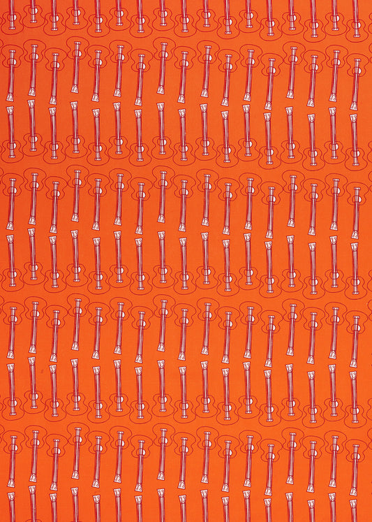 Ukelele Guitar Pattern Cotton Linen Home Decor Interiors Fabric by the Meter or yard for curtains, blinds or upholstery in Bright Pumpkin Orange ships from Canada (USA)