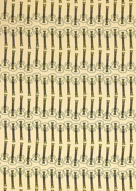 Ukelele Guitar Pattern Cotton Linen Home Decor Interiors Fabric by the Meter or yard in Pale Straw Yellow for curtains, blinds or upholstery ships from Canada (USA)