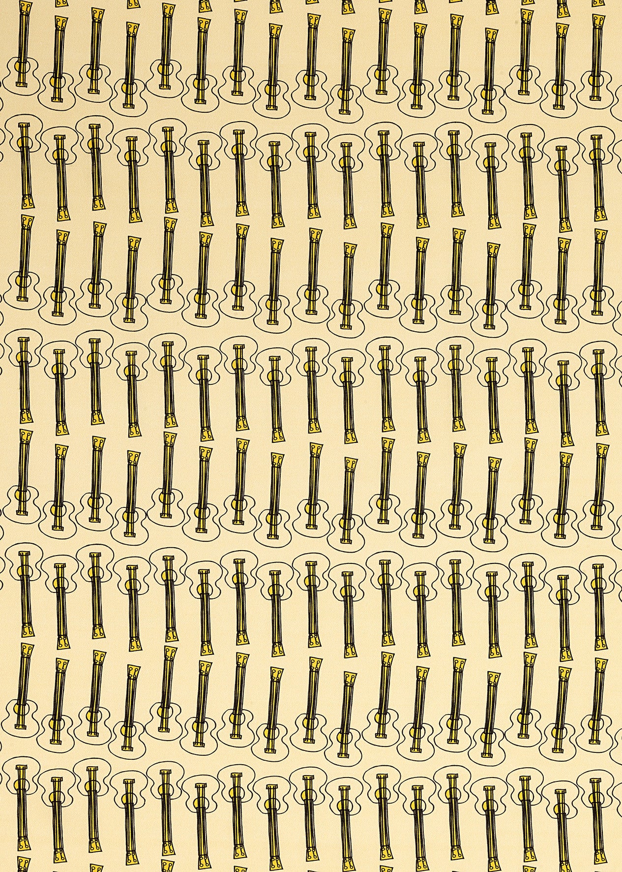Ukelele Guitar Pattern Cotton Linen Home Decor Interiors Fabric by the Meter or yard in Pale Straw Yellow for curtains, blinds or upholstery ships from Canada (USA)