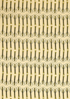 Ukelele Guitar Pattern Cotton Linen Home Decor Interiors Fabric by the Meter or yard in Pale Straw Yellow for curtains, blinds or upholstery ships from Canada (USA)