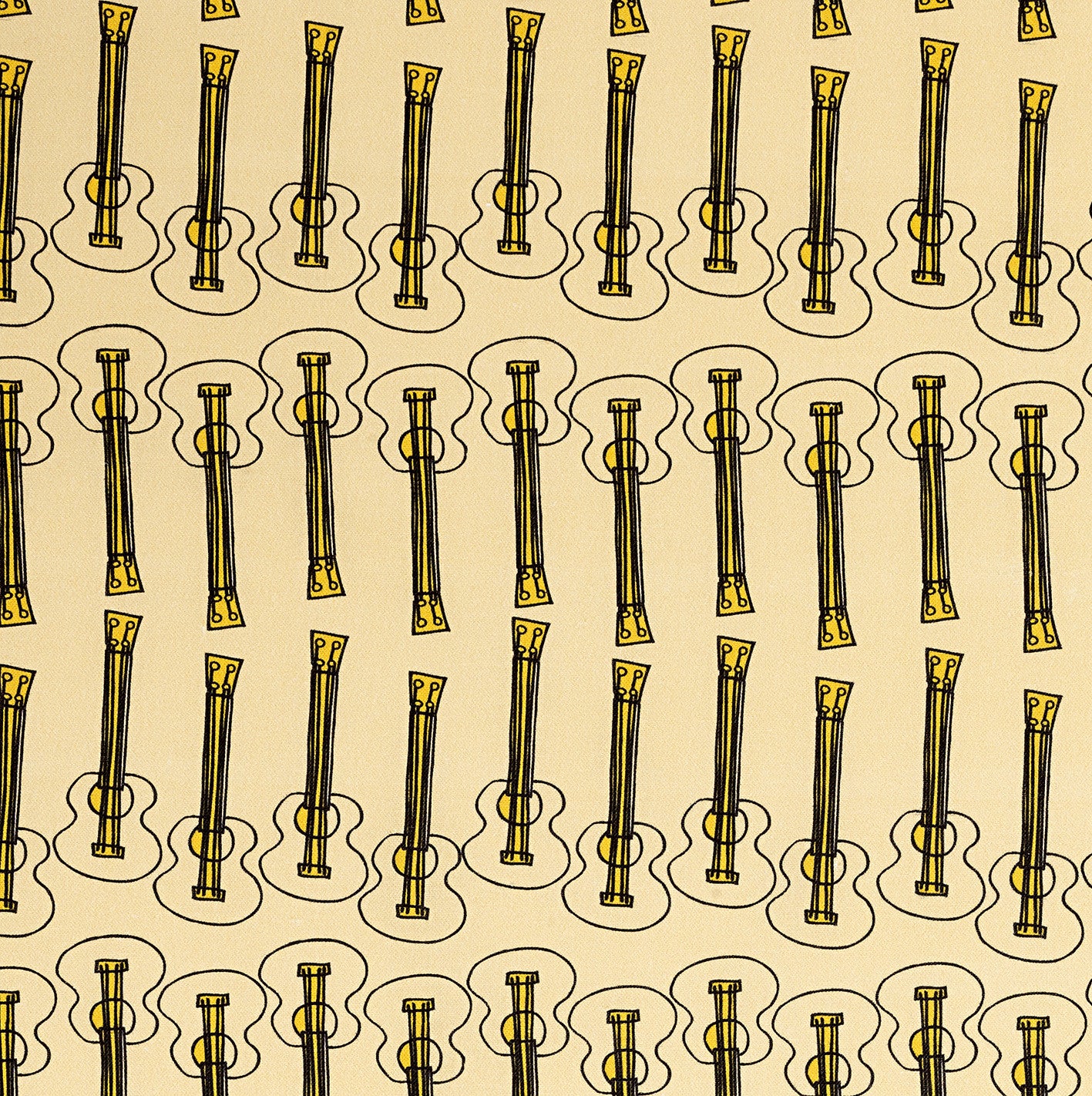 Ukelele Guitar Pattern Cotton Linen Home Decor Interiors Fabric by the Meter or yard in Pale Straw Yellow for curtains, blinds or upholstery ships from Canada (USA)