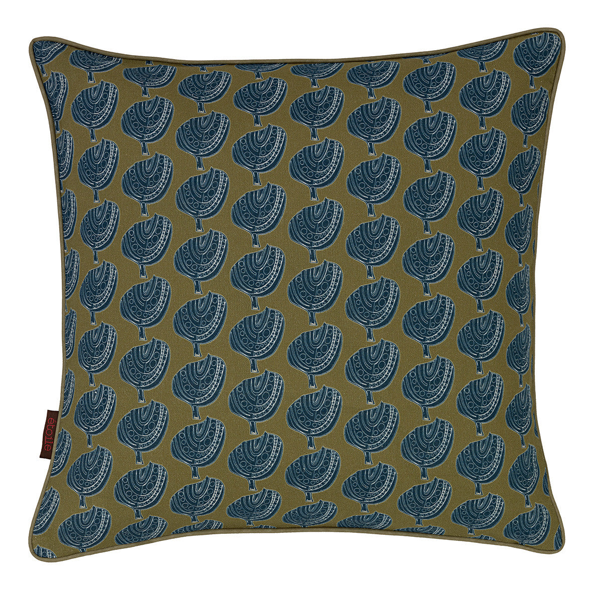 Graphic Apple Tree Pattern Printed Linen Union Decorative Throw Pillow in Antique Moss & Dark Petrol Blue 45x45cm