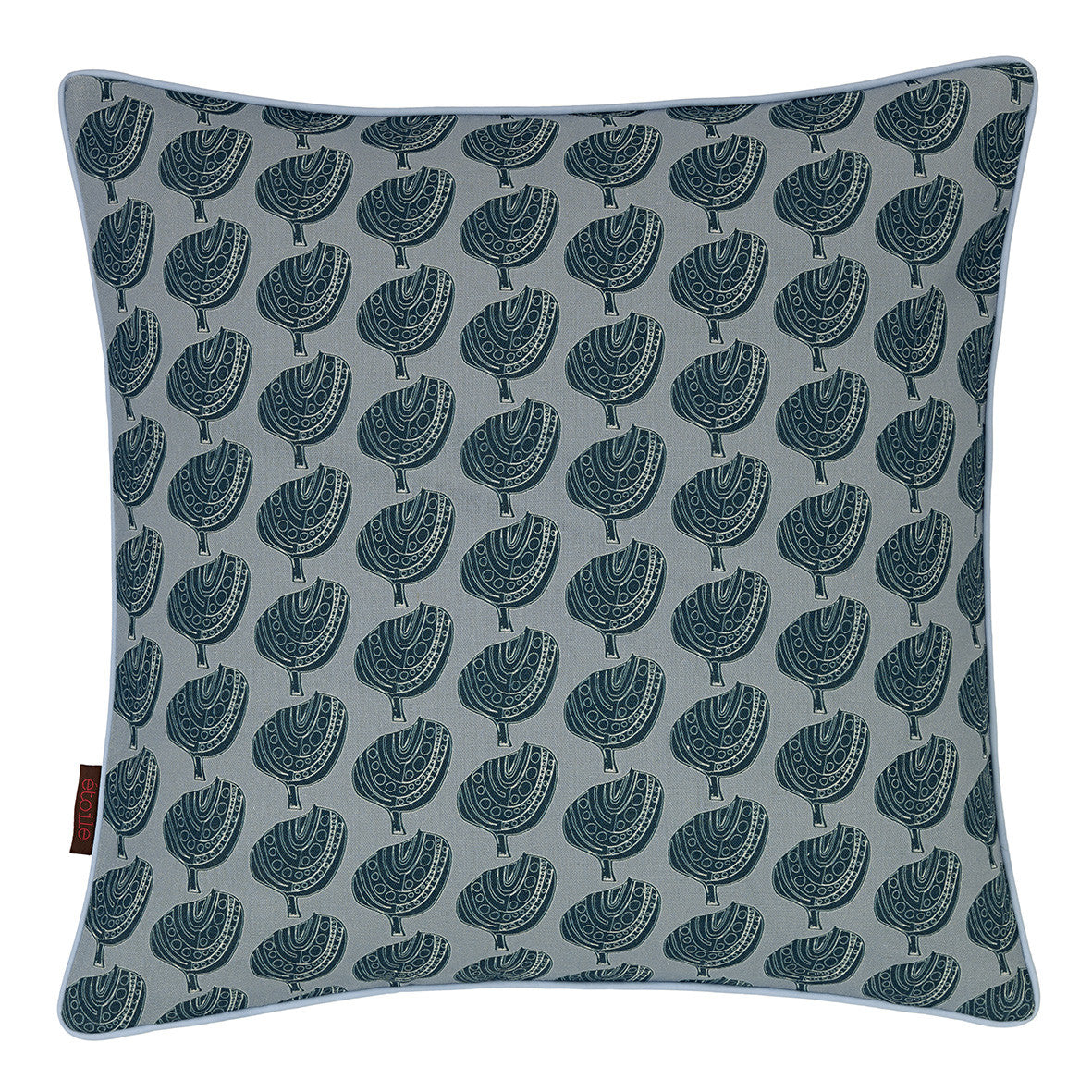 Graphic Apple Tree Pattern Printed Linen Union decorative Throw Pillow in Light Winter Blue and Petrol Blue 45x45cm (18x18")