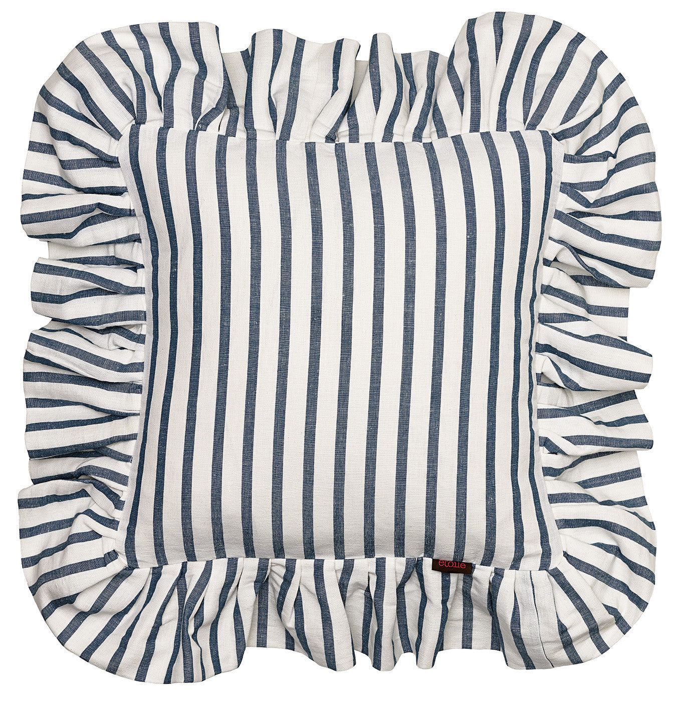 Autumn Ticking Stripe Cotton Linen Ruffle Decorative Throw Pillow - Petrol Blue 18x18" 45x45cm