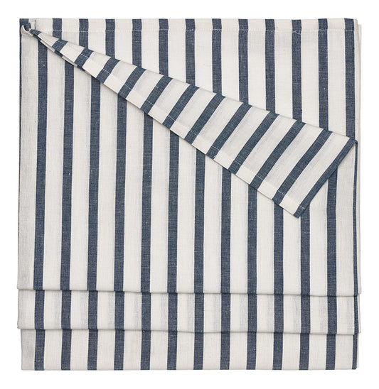 Autumn Ticking Stripe Cotton Linen Tablecloth in Dark Petrol Blue 145x180cm (58x72") Canada USA