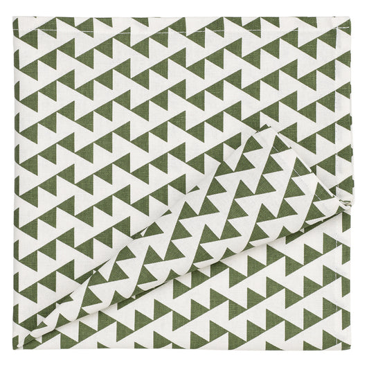 Bunting Geometric Pattern Linen Cotton Napkins in Olive Green
