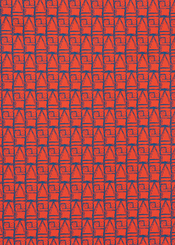 Buoy pattern home decor interiors fabric for curtains, blinds, upholstery in Geranium red and Petrol Blue ships from canada to USA