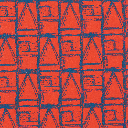 Buoy pattern home decor interiors fabric for curtains, blinds, upholstery in Geranium red and Petrol Blue ships from canada to USA