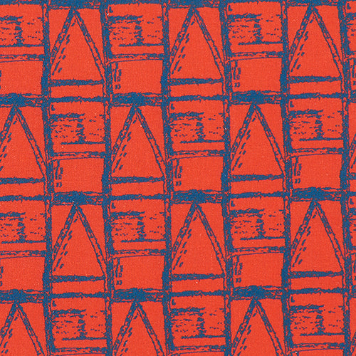 Buoy pattern home decor interiors fabric for curtains, blinds, upholstery in Geranium red and Petrol Blue ships from canada to USA